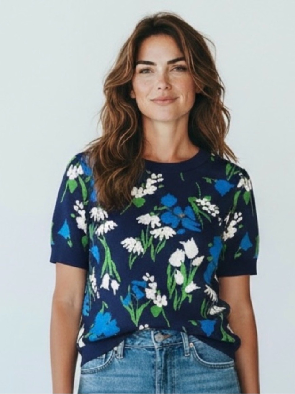 kate spade Navy Floral Short-Sleeve Knit Top
